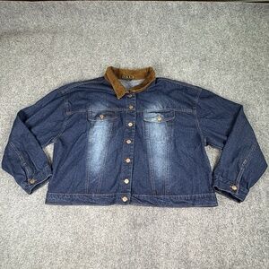 Vintage Taxi Denim Jean Jacket Women 3X Corduroy Collar Y2K 90s Gorpcore Utility